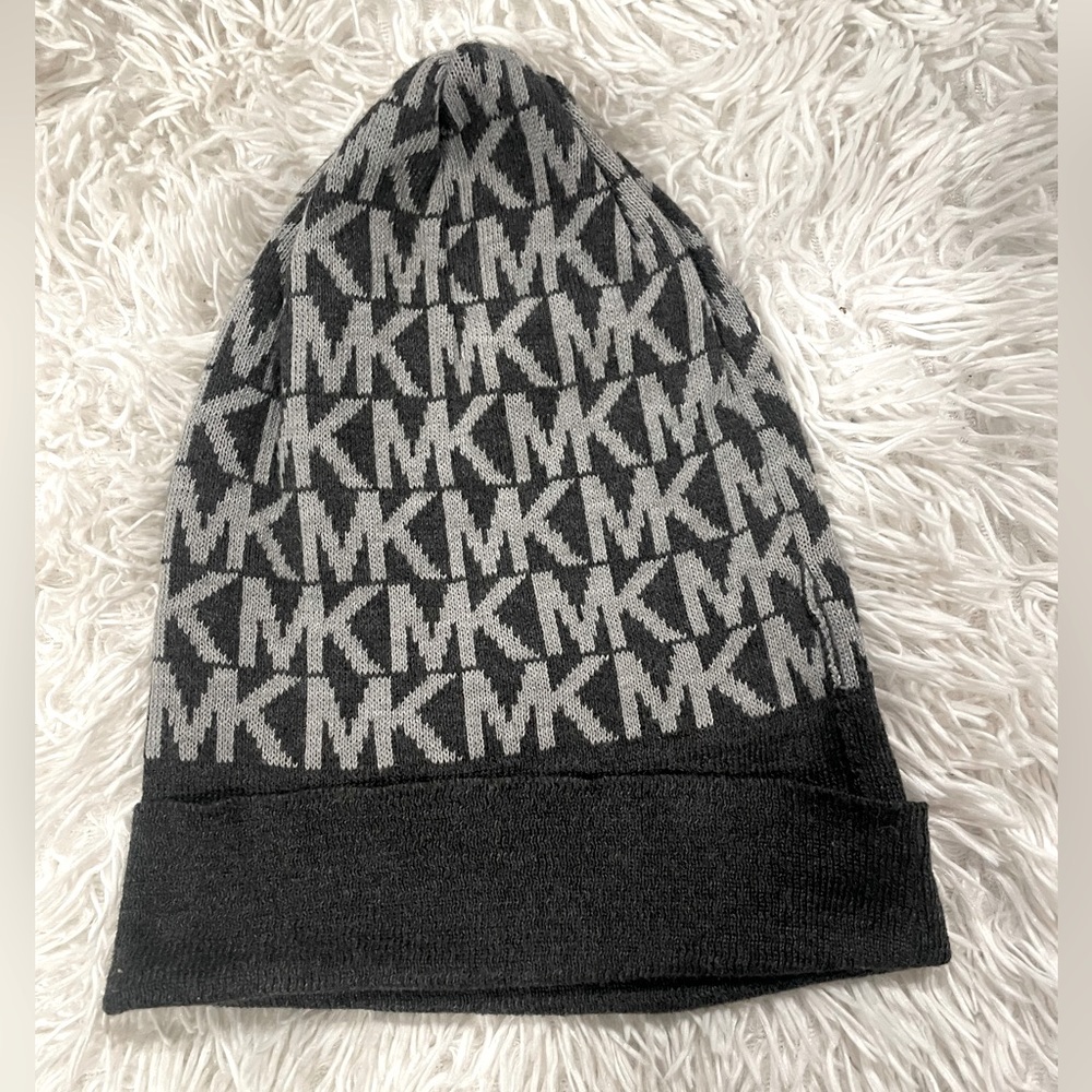 Michael Kors Grey MK Logo Knit Cuffed Beanie